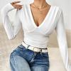 DAFIFY Women's Fashion Casual Spring Autumn Solid Color Print Long Sleeve V-Neck Blouses & Shirts