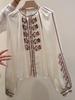 2026 Early Spring Women's French Ethnic Embroidered Pure Cotton Shirt with Long Lantern Sleeves
