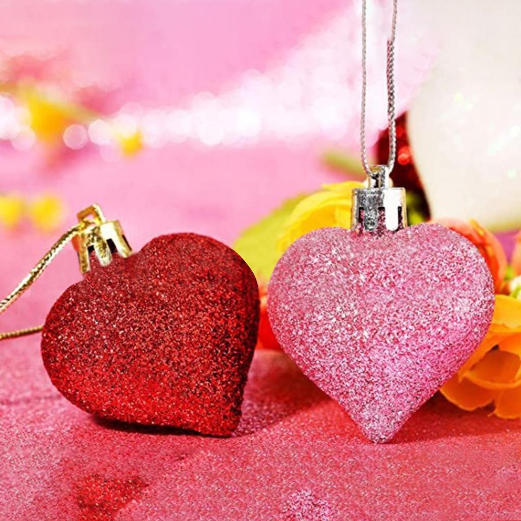 12pcs Valentine's Day Heart Shaped Ornaments, Valentine's Day Hanging Decorations, Heart Shaped For Wedding Party Valentine's Day
