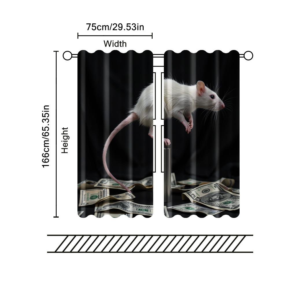 2 pcs, filtering curtains (excluding rods, non-movable, without batteries) Cute Rat Pole Dance Money for use in bedrooms and