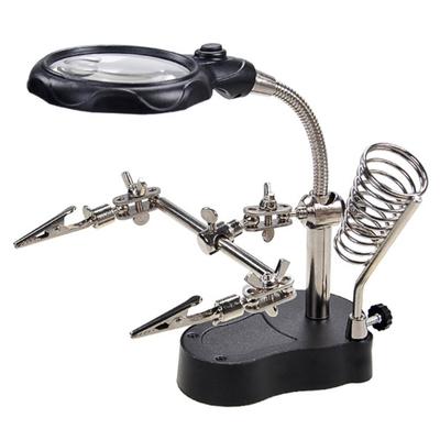 3.5X 12X Desktop Magnifying Glass Adjustable with LED Light Chip Repair Magnifier Stable Base Black Soldering Magnifier