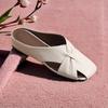 Fashion New Summer Baotou Hollow Slippers Women's Fashion Square Toe Shallow Mouth Soft Leather Flat Half Slippers Without Heel