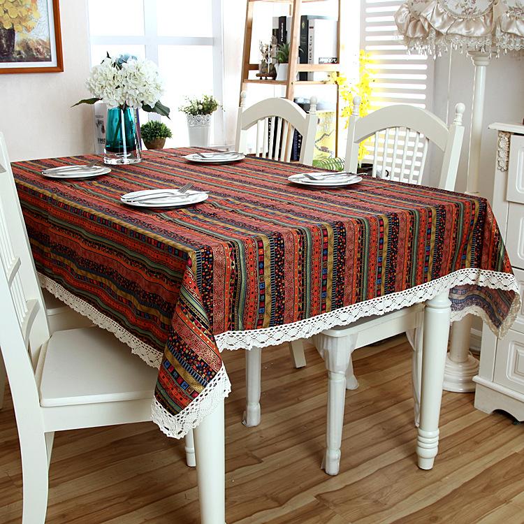 South East Asia Famous Bronzing Striped Cotton And Linen Lace Tablecloth Coffee Table Tablecloth Table Cloth