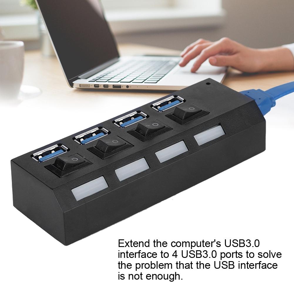 High Speed USB3.0 Splitter 4 Port USB Hub Switch Expansion Port with Power Supply
