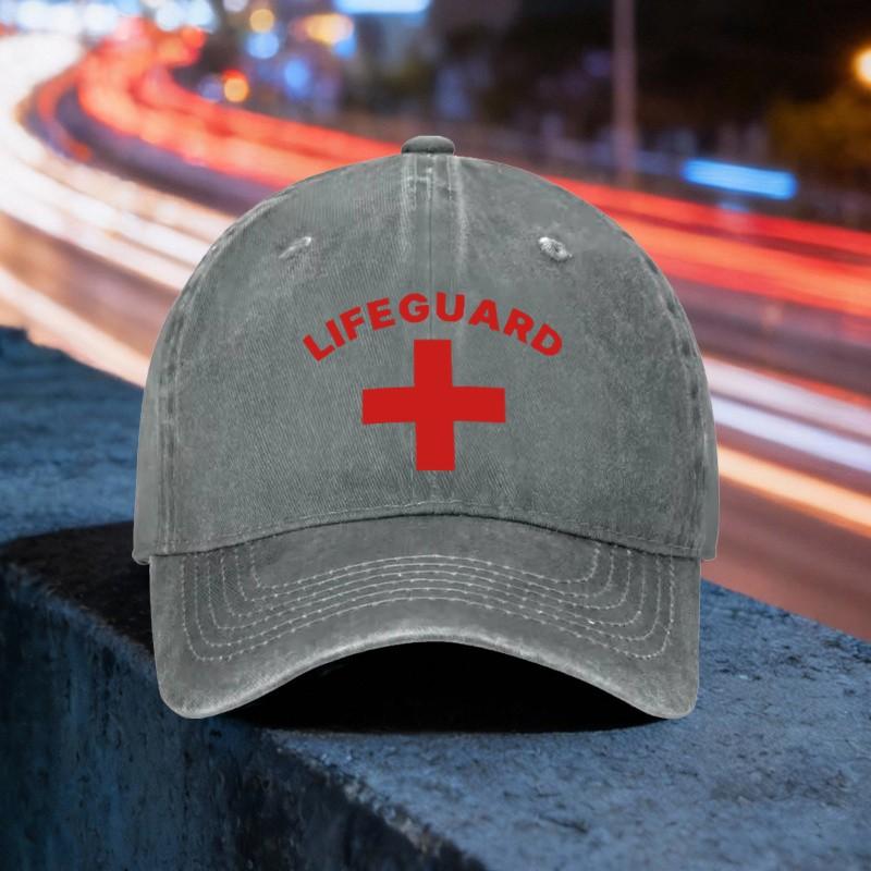Lifeguard Cross Washed Baseball Cap Adjustable Cotton Outdoor Beach Travel Hat