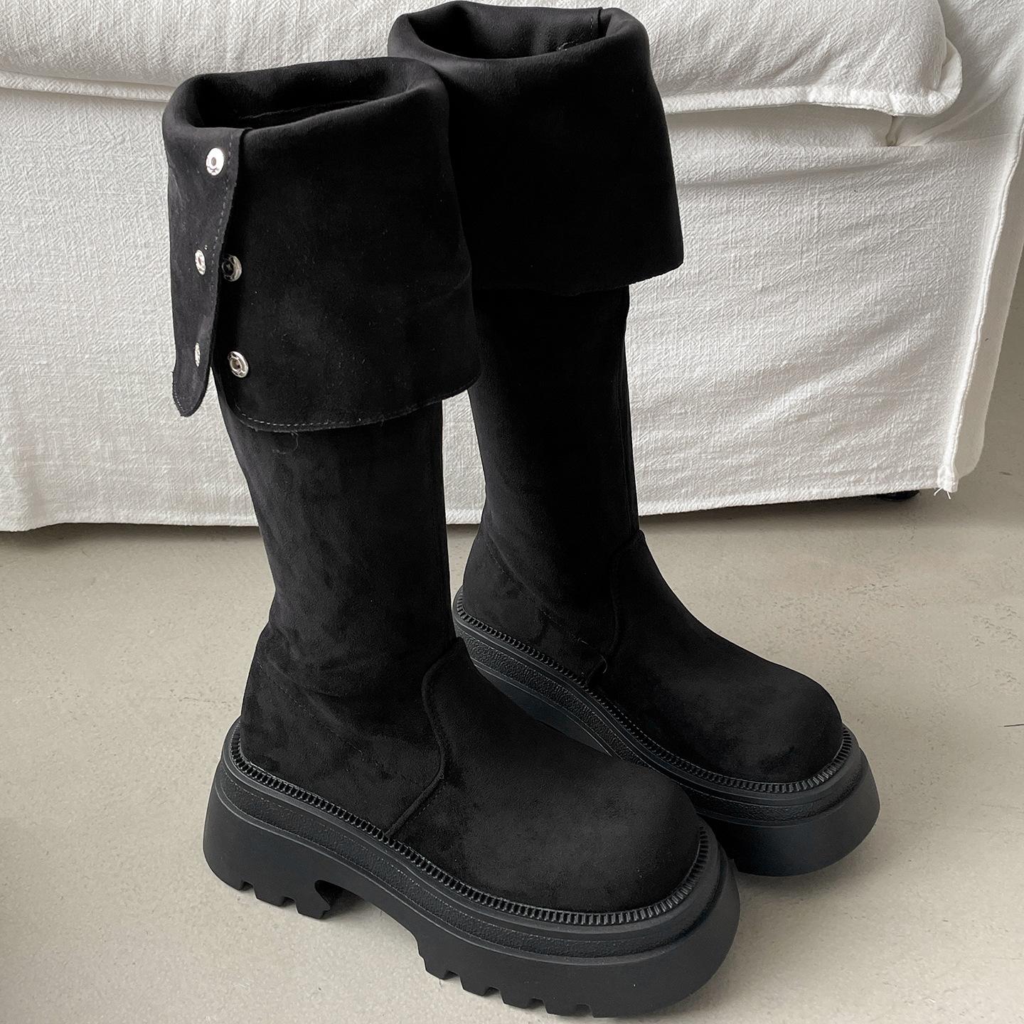 

Queen Fan Khaki retro thick high-heeled platform boots women s 2025 new autumn small slim boots 35 чёрный