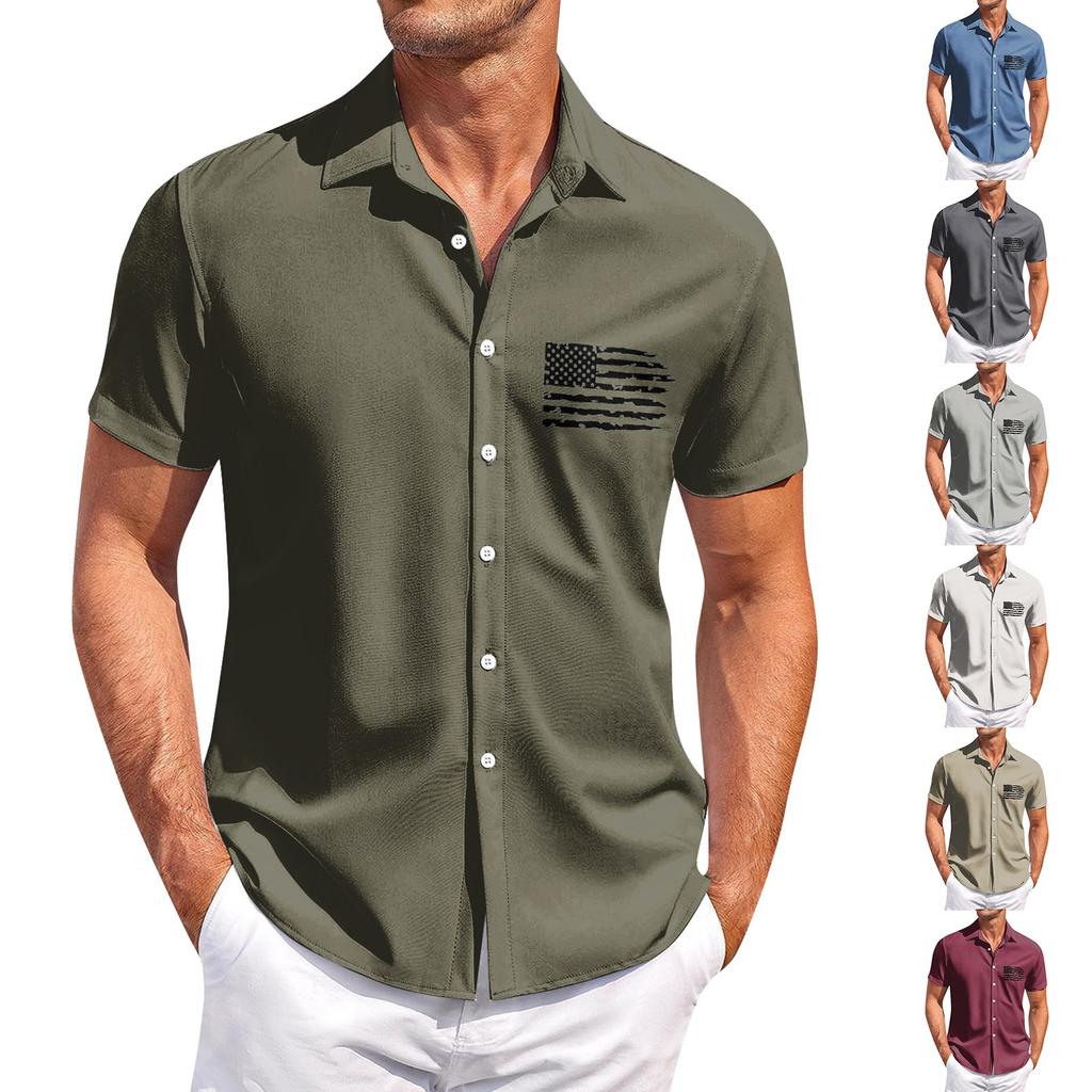 Independence Day Printed Men's Casual Short-sleeved Shirt for Slimming and Fashionable Men