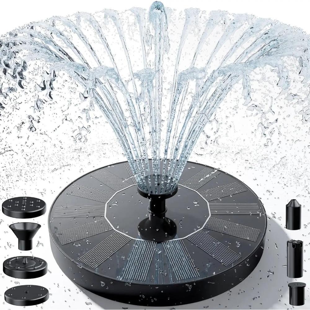 Pompa Fontana Solare per Acqua con 6 Ugelli, Fontana da Giardino per Uccelli da Esterno per Giardino Cortile Stagno Piscina Acquario Serbatoio Pesci Decorazione Paesaggistica