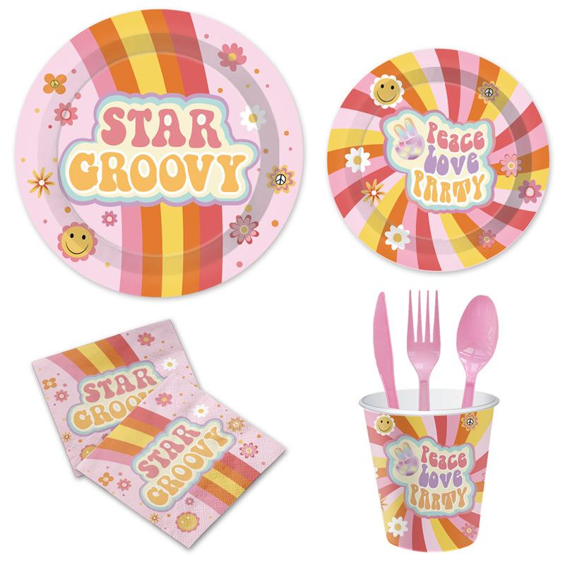Hippie Daisy Bohemian Theme Party Cutlery Disposable Paper Plates Paper Cups Paper Towels Party Decorations