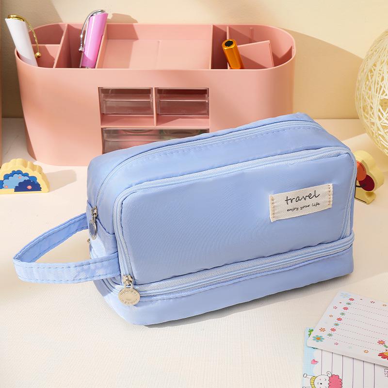 Large Capacity Multi-Layer Pencil Case - Solid Macaron Colors, Ideal for Middle School Students