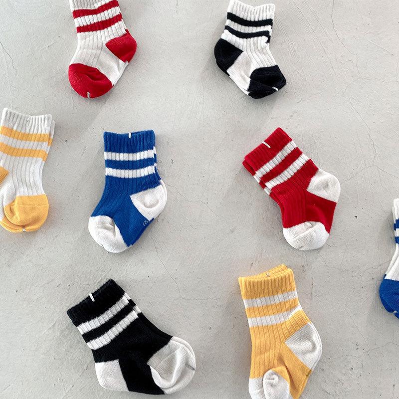Korean Stripe Baby Socks Spring Autumn Infant Boys Girls Short Sock Soft Cotton Breathable Kids School Sports Socks