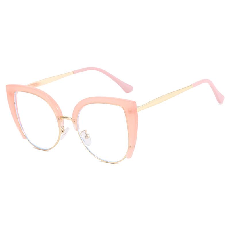 Cat Eye Half Frame Large Frame Flat Light Mirror Anti Blue Light New European & American Anti-Reflection Glasses Ins Retro Trend