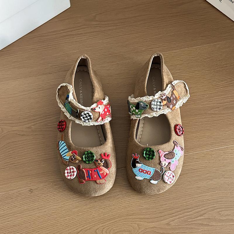 Cute Girl Heart Shallow Mouth Single Shoes Women Spring and Summer 2025 New Flat Velcro One Pedal College Style