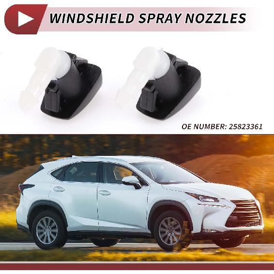 2pcs Windshield Washer Nozzle for Cadillac SRX for Cadillac SRX Front Windshield Spray Nozzles Wiper Spray Washer Jet No.25823361 Black Plastic