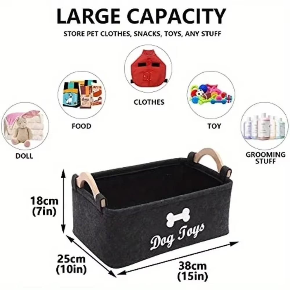 Felt Pet Toy Storage Basket Large Capacity Durable Toy Organizer For Cat Dog Toys