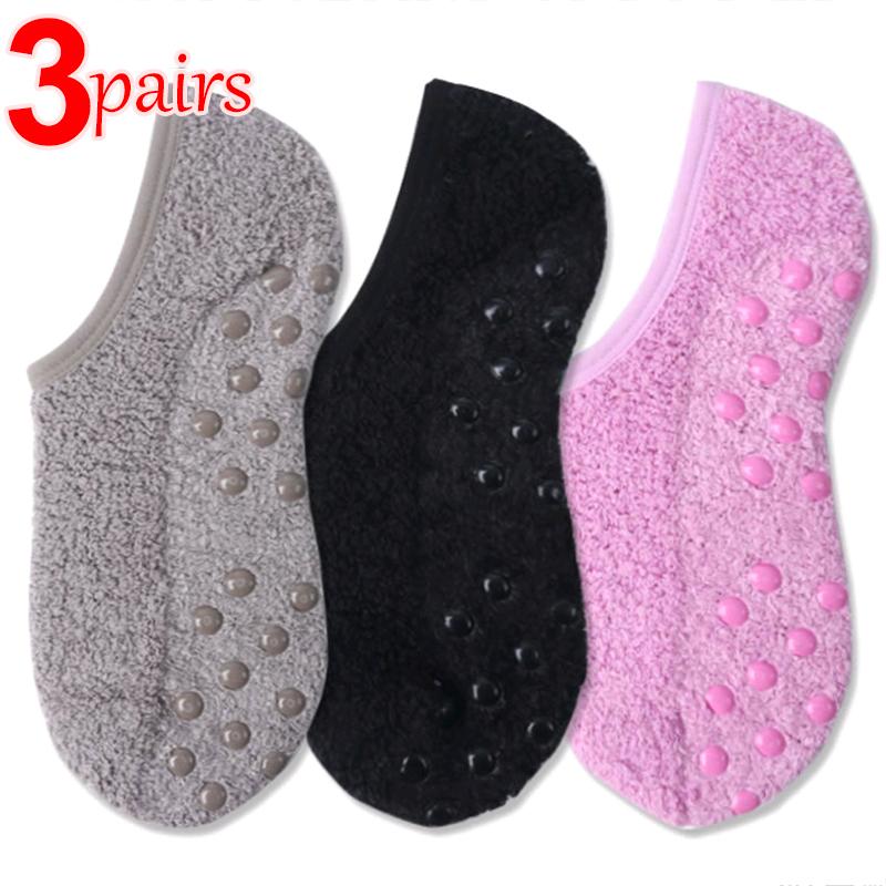 1/3 pary Miękkie Skarpetki z Polaru Koralowego Damskie Pogrubione Pluszowe Zimowe Ciepłe Kapcie Podłogowe do Spania Krótkie Skarpetki Niewidoczne Skarpetki Stopki