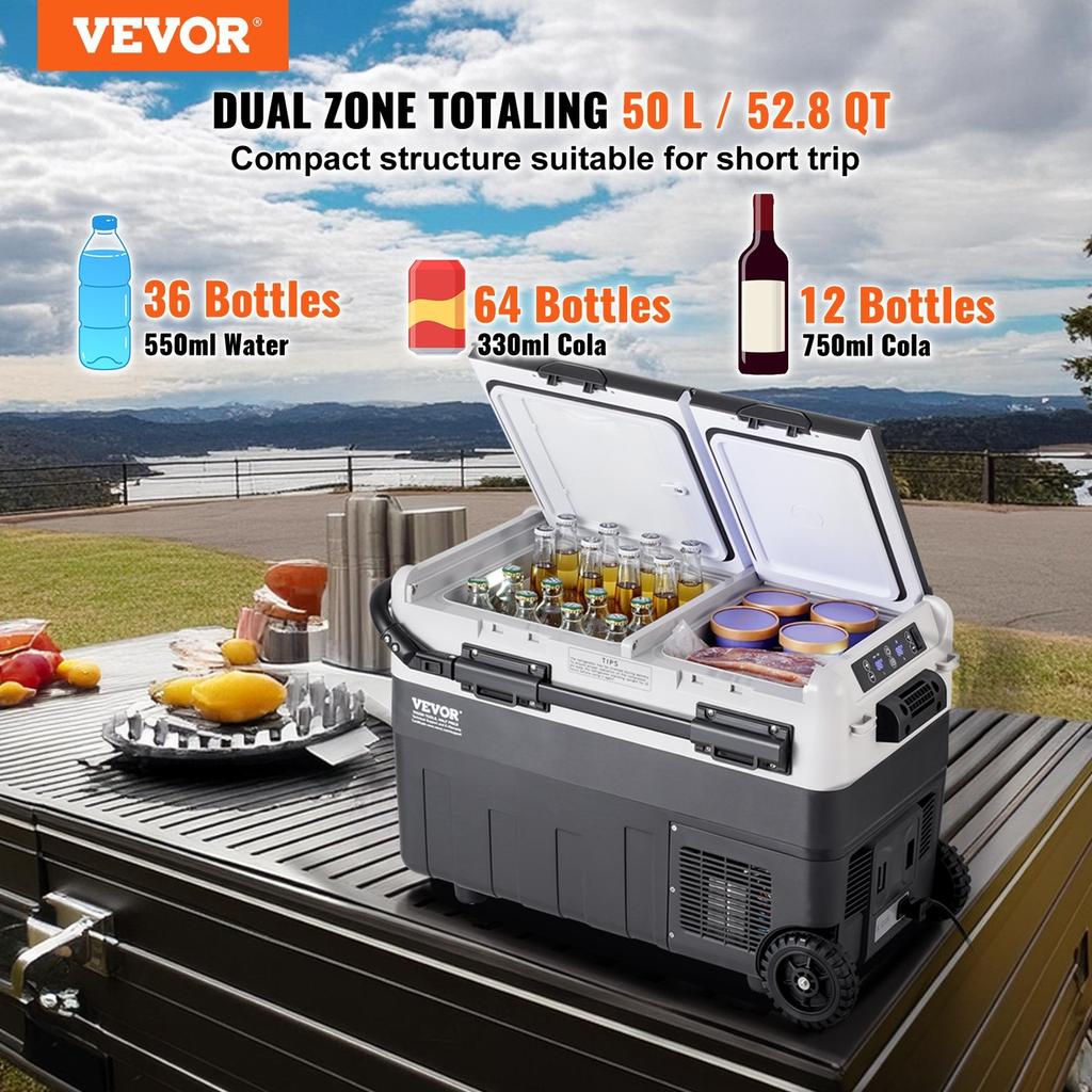 Portable Car Refrigerator Freezer Compressor 50 L Dual Zone for Home Car