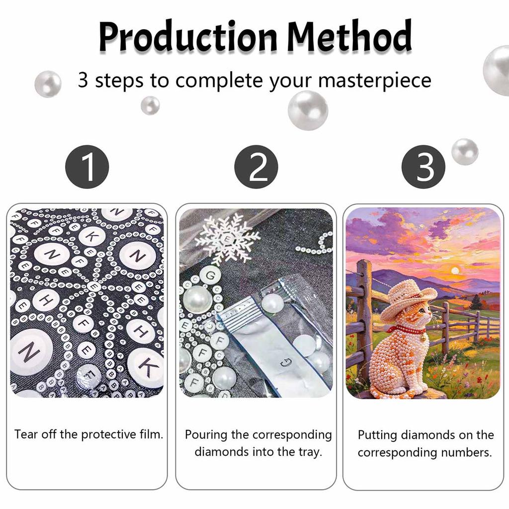 DIY 3D Pearl Diamond Painting Art Set Cowboy Cat Sunset Landscape Home Decor Art Set Wall Art