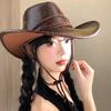 Leather Leaf Pattern Western Cowboy Hat - All-season Unisex Wide Brim Sun Hat for Outdoor Camping and Sun Protection