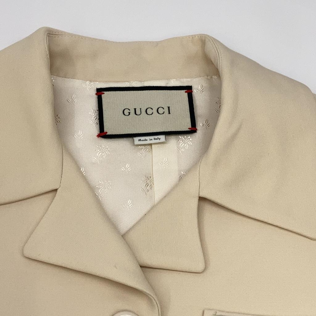 Gucci 619247 Ivory Silk Wool Logo Patch Cropped Jacket Jacket 38 IvoryUsed