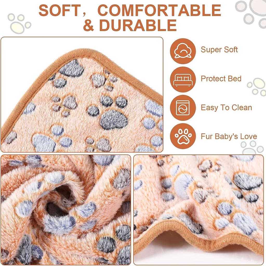 Cozy And Cute Pet Blanket - Warm Coral Fleece Blanket with Adorable Paw Prints for Winter