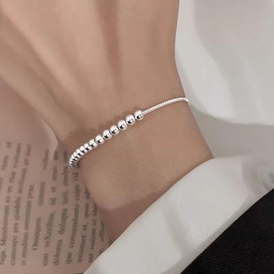 Adjustable Bolo Bead Bracelet Handmade Silver Bead Slider Bracelet for Women Alloy