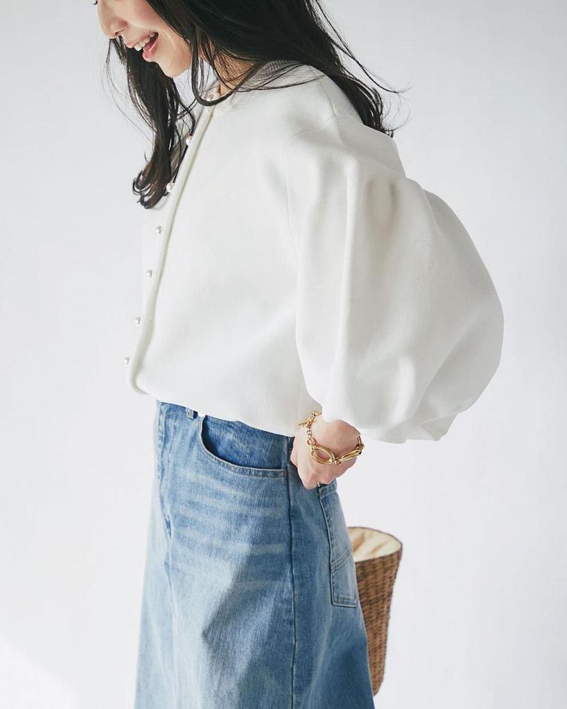 Reversible Women's Fashionable Lantern Sleeve Knit Sweater with Cardigan