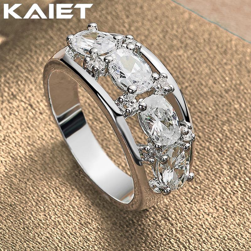 925 Silver Four Round Crystals 7-10 Ring For Women Fashion Accessories Jewelry