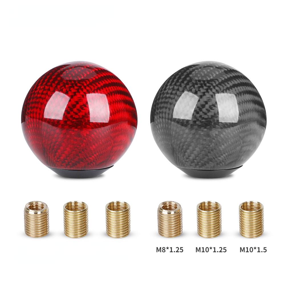 Real Carbon Fiber Universal Car Gear Shift Knob Head Shifter Lever Aluminum Round Ball Shape M8x1.25 M10x1.25 M10x1.5