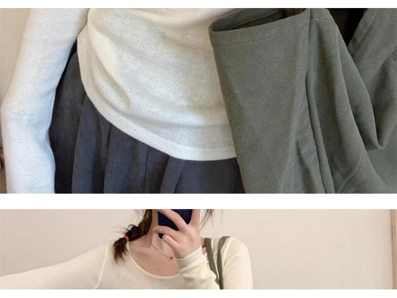 French Chic: Low Neck Knitted Tops for Women - 2025 Spring/Summer Long Sleeve Clavicle Sweater