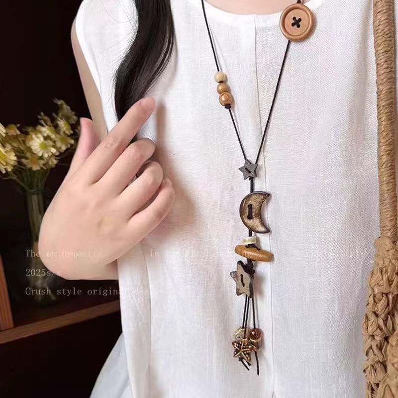 Bohemian Ceramic Necklace: Vintage Ethnic Long Sweater Chain & Zen Choker