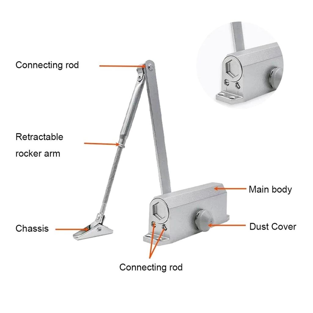 40-60KG Closing Automatic Door Closer Hydraulic Adjustable Speed Positioning Door Stop Protective Door Holder Hardware
