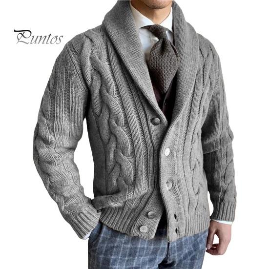 

Мужской свитер кардиган с лацканами, длинный рукав, застежка на пуговицы, однотонное трикотажное пальто свободного кроя, повседневная верхняя одежда 2XL серый