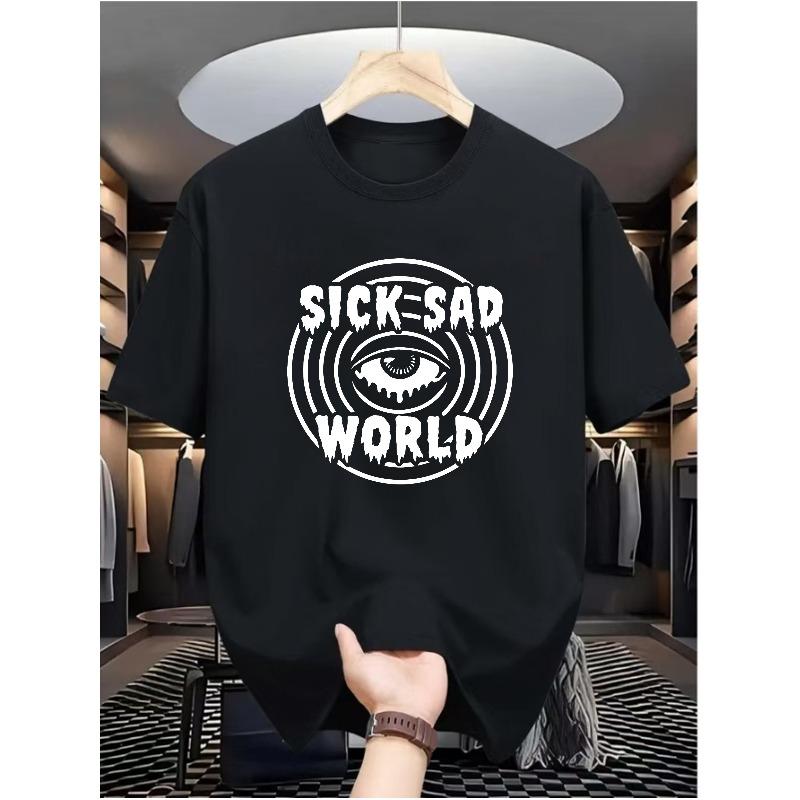 

European Size Men s Dark Eye for an Eye Casual T-Shirt - Streetwear Hip-Hop Style with Random Edgy Eye-Catching Prints, Short Sleeve Round Neck Top 3XL чорний