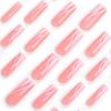 Removable Pink Glitter Patchwork Long Wearable Nails with Nail Art Tips