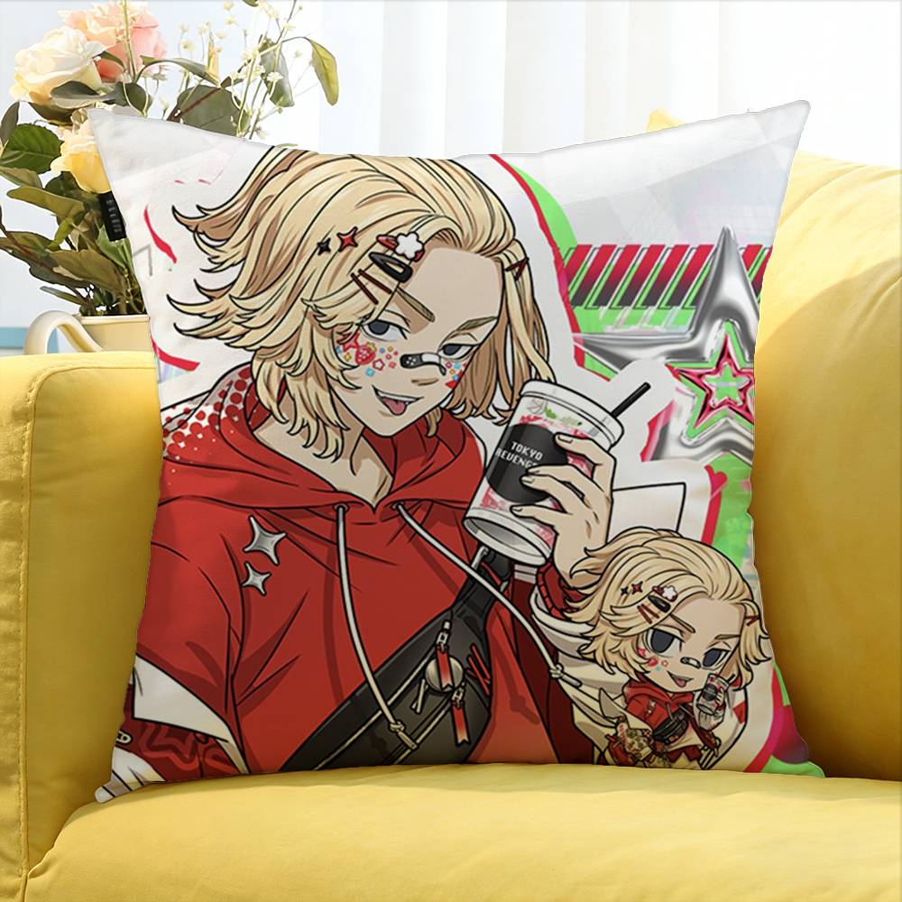 T-Tokyo r-Revengers Mikey World Various Sizes Square Pillow Case For Car Home Bedchamber Decor