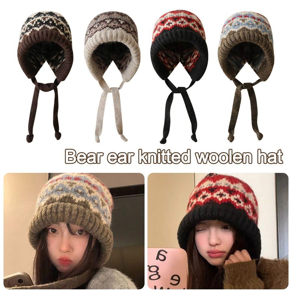 Ear Protection Jacquard Knitting Hat Wind-Resistant Beanies Cap Fashion Pullover Bonnets