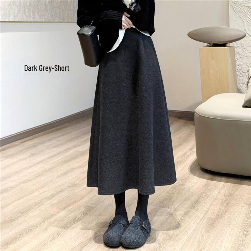 Elegant Minimalist High-Waisted Wool Umbrella Skirt - Flattering Warm Winter Midi, Available In Two Lengths