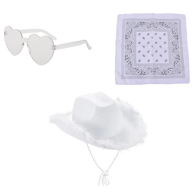 Feather Edge Letter Cowboy Hat Sequins Pink Western Rough Edge Cowboy Hat Glasses Square Towel Three-piece Set