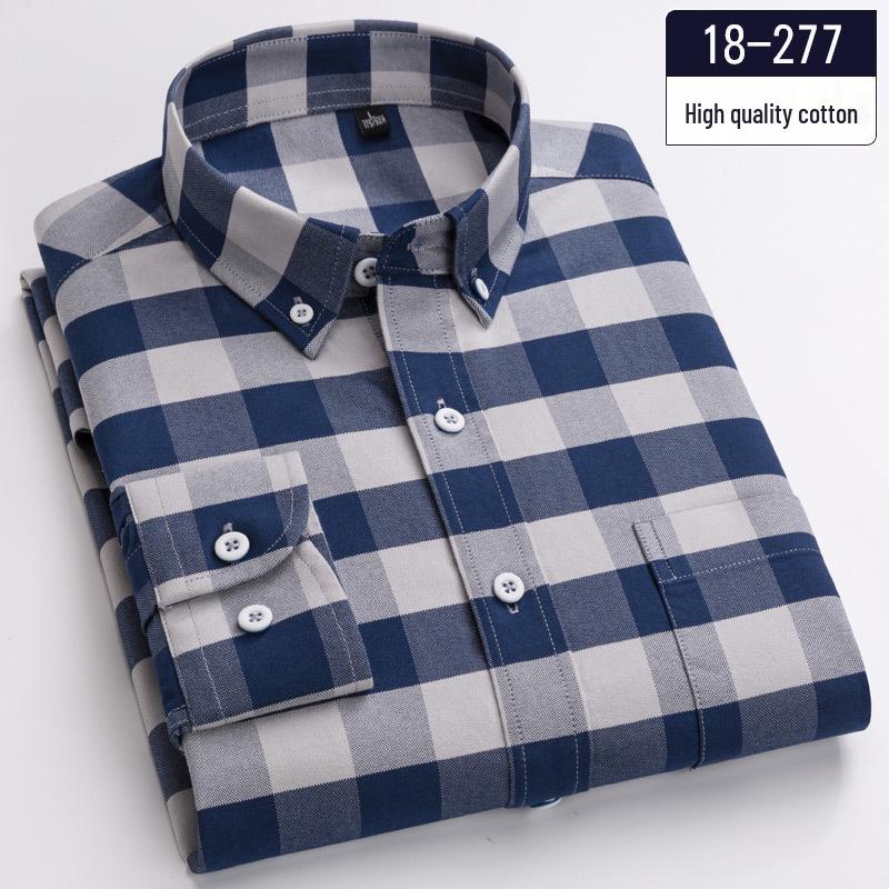 Men's Slim Fit Plaid Striped Pure Cotton Shirt