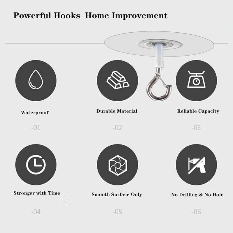 1pcs Self-Adhesive Hooks Swivel Wall Ceiling Extra Strong Transparent Hanger Organizer Large Towel Hooks Bathroom Kitchen new