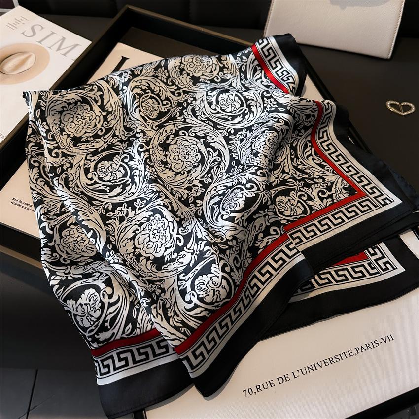 Luxury Fashion Print 70*70cm Square Scarf Women Soft Satin Hairband Neckerchief Tie Female Headband Foulard Bag Ribbon