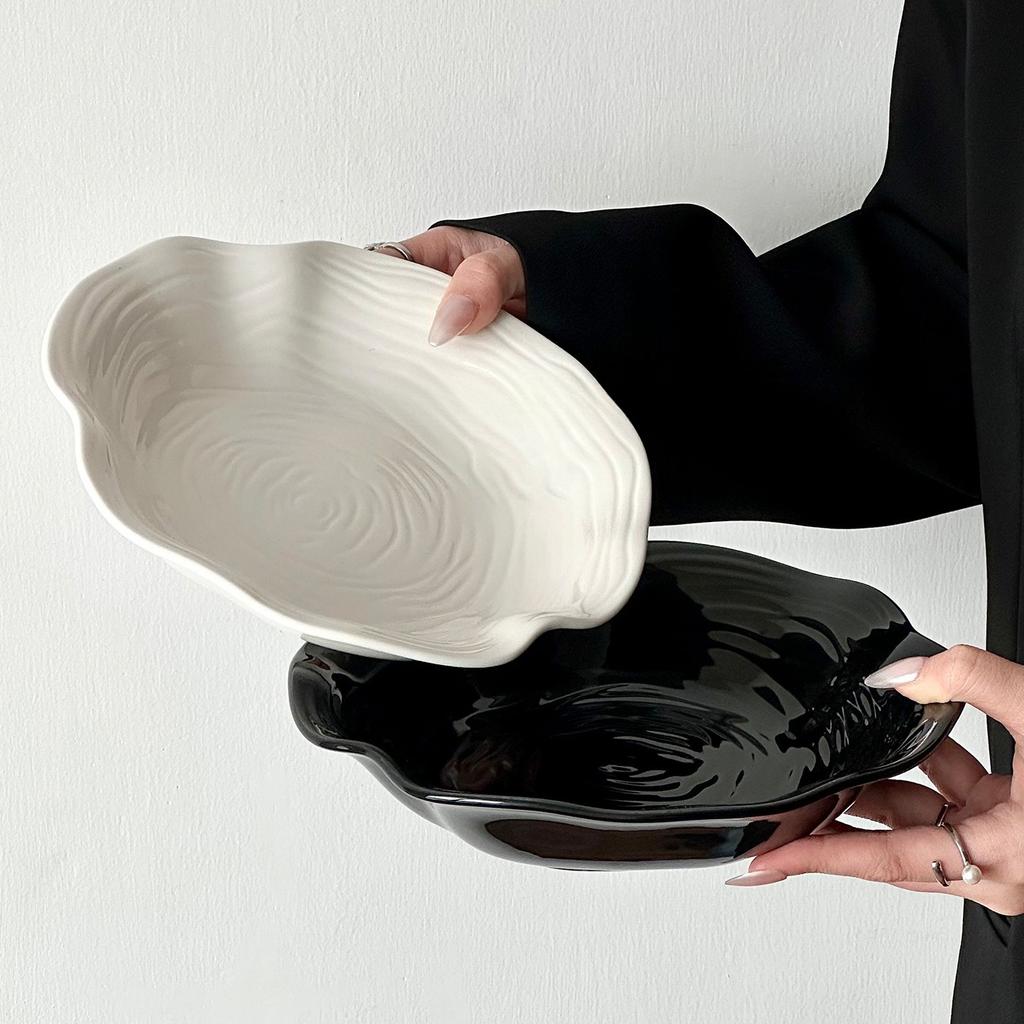 Creative Ceramic Plate with Lotus Edge Pasta Deep Dish Western Style Fruit Salad Bowl
