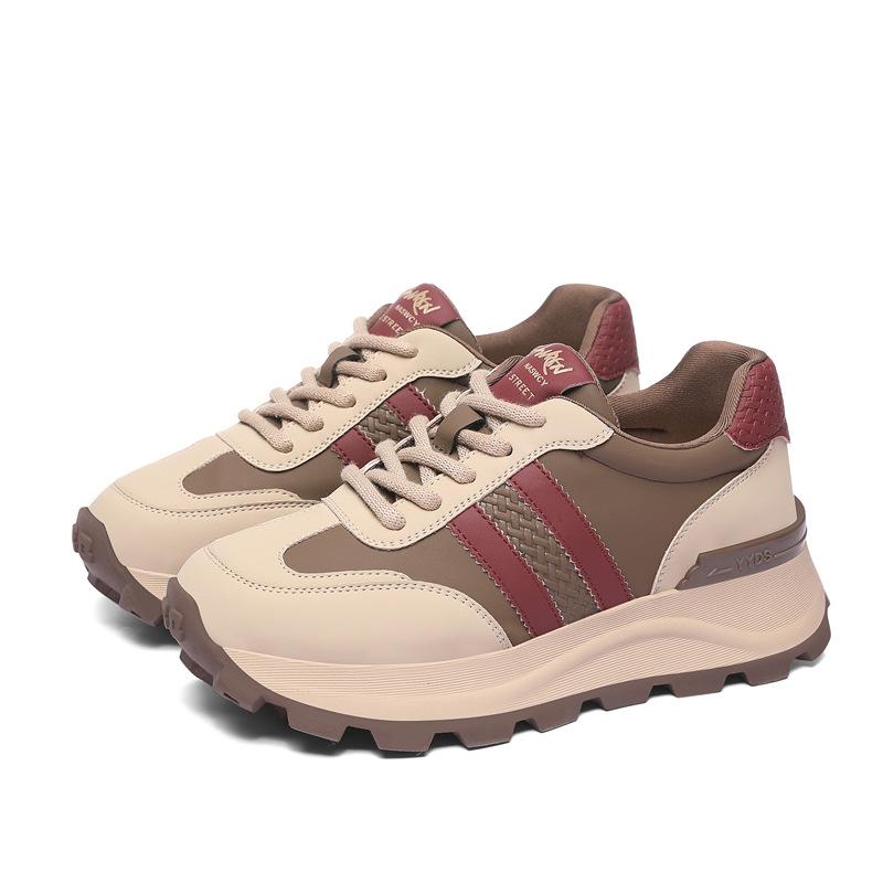Genuine Leather Breathable Thick Sole Height-enhancing Versatile Casual Sneakers New Soft Sole Shoes for Women