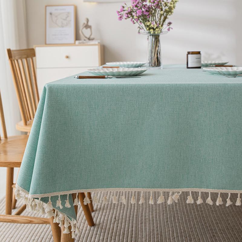 Imitation Cotton And Linen Tablecloth Waterproof And Oil-Proof Leave-In Light Luxury High-End Coffee Table Tablecloth Rectangular Solid Color