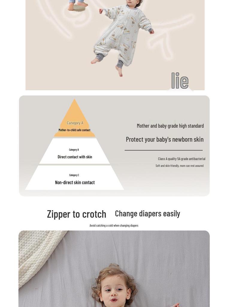 Infant Split-Leg Warm Bamboo Cotton Sleeping Bag - Anti-Kick, Lightweight, Ideal for Spring/Autumn, Ginger Color