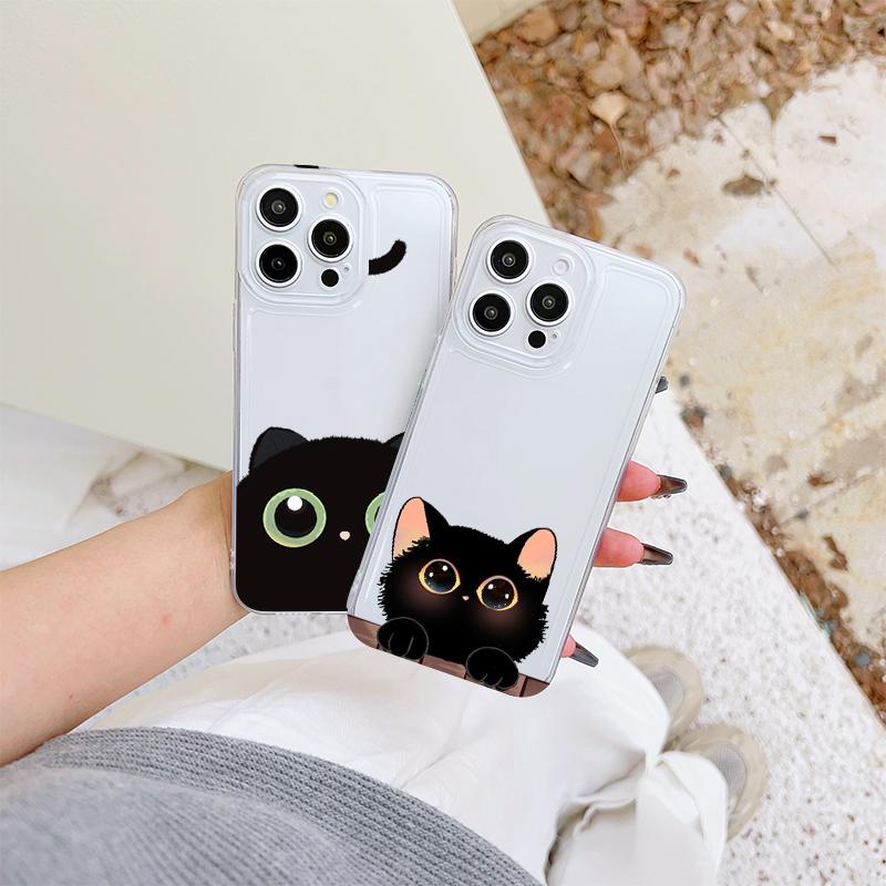 Cartoon problem cat Phone Case For IPhone 17 Pro Max 16 17 15 Pro 14 13 Plus 12 Mini 11 16E 17Air Cases Transparent Soft Covers