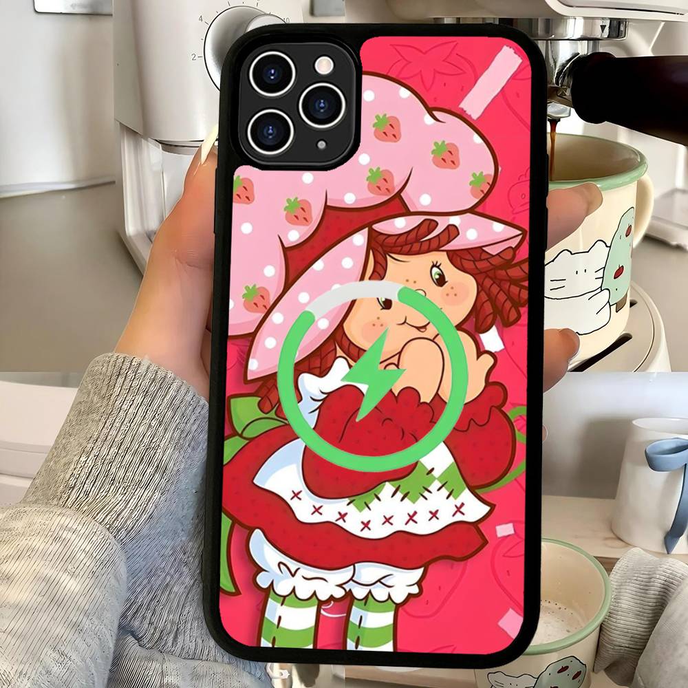 Animated S-Strawberry S-Shortcake Magnetic Matte Phone Case For IPhone 16 17 15 14 13 12 11 For Magsafe Wireless Charge Cover