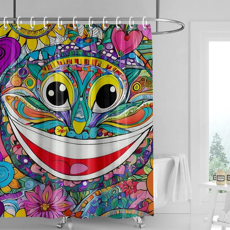 

Psychedelic Eye Shower Curtain - Colorful Geometric Patterns, Waterproof with Grommets, Bohemian Bathroom Decor W90xH180cm