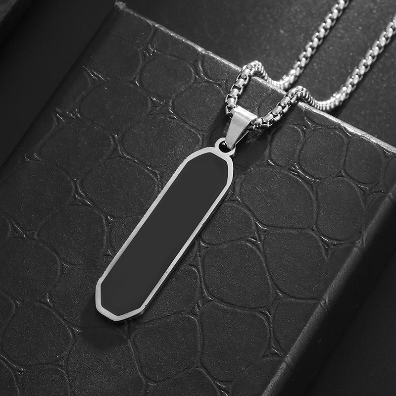 Stainless Steel Classic Geometric Polygonal Black Square Natural Stone Necklace Pendant for Men Fashion Casual Punk Jewelry Gift
